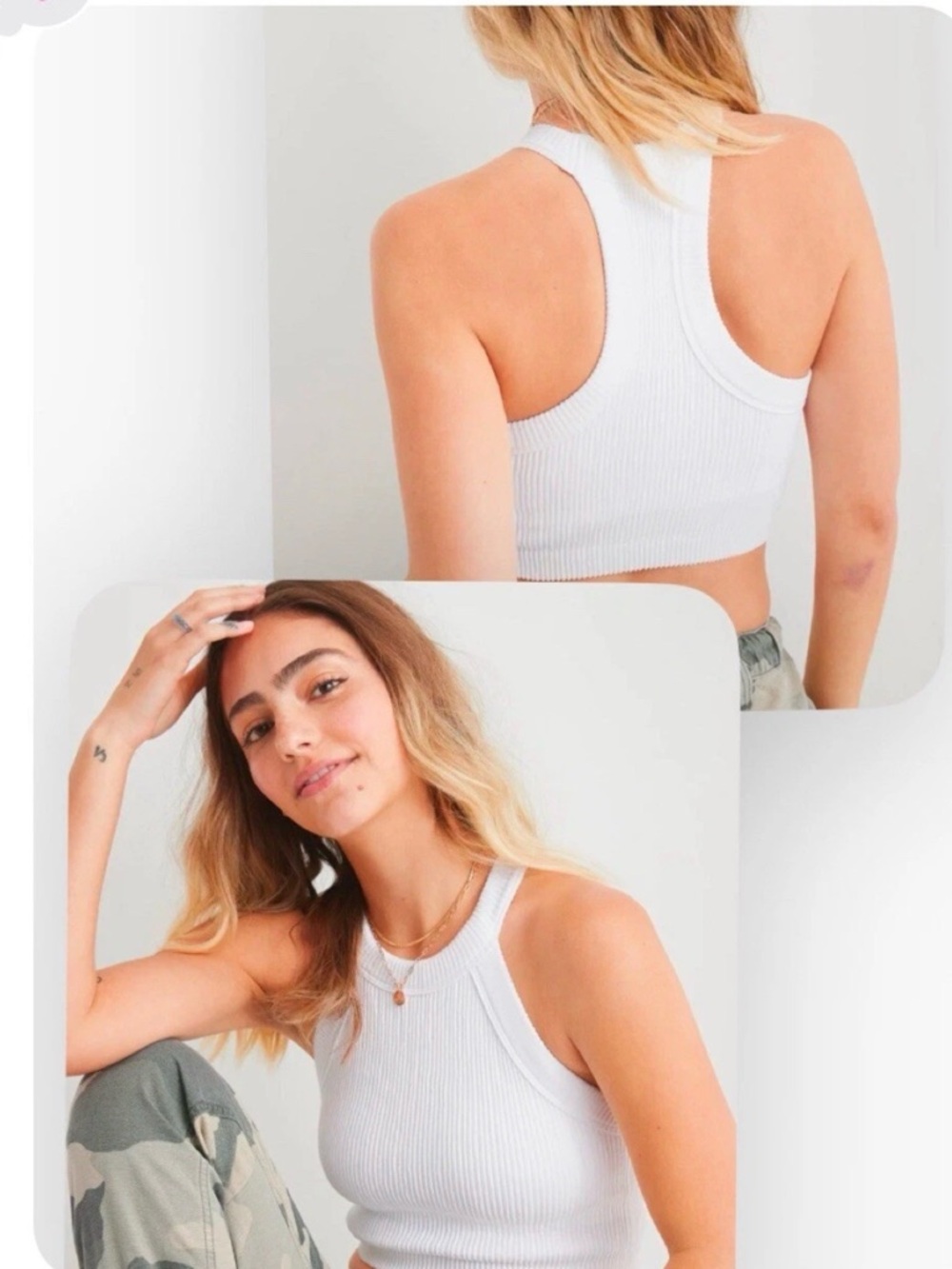 AERIE Real Good Size S Superchill Seamless High Neck Bra Top White Tank